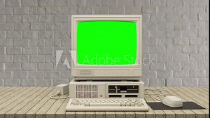Old PC starting with glitch and green screen Turn ON and OFF Shut down Booting Vintage Computer 4k
