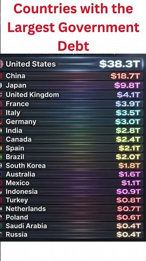 Countries with the Largest Government Debt #modi #india #usa #facts #world #shortvideo #viralvideo