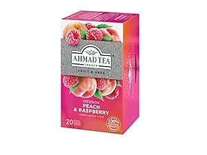 Ahmad Tea Infusions, Peach and Raspberry Teabags, 20 ct (Pack of 6) - Decaffeinated & Sugar-Free