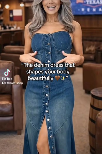 Meet the denim maxi dress every woman is loving right now 🤎 This mermaid-fit denim dress combines stretch comfort with a sculpting, flattering silhouette. The sweetheart neckline, full button-up front, and adjustable straps deliver a perfect feminine shape. Made from 100% breathable cotton, it feels soft, supportive, and ideal for all-day wear. The medium wash makes it easy to style, while the front slit adds elegance and movement — stunning with cowboy boots for a timeless Western-chic look. W