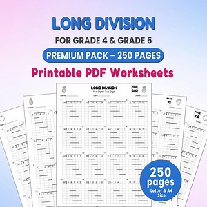 250 Long Division Worksheets Pack | Printable Math Practice for Grades 4 and 5 | Long Division Practice | Long Division Printable Worksheets - Etsy