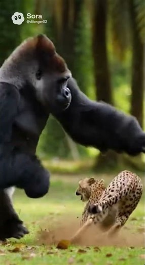 Speed vs. Strength: Cheetah vs. Silverback Gorilla - Who Wins? 🐆🦍💥 #animals #wildlife #monkey