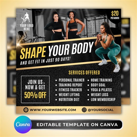 Fitness Flyer Template: Gym Promotion, Personal Trainer Ad, Workout Membership Design, Canva Template - Etsy