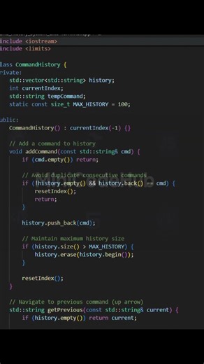 Command History System in C++ (Like a Terminal) #cpp #programming #datastructures #systemdesign