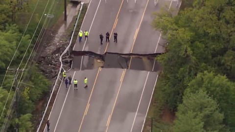 AERIALS | Big sinkhole on major road in Jeffersontown, Kentucky