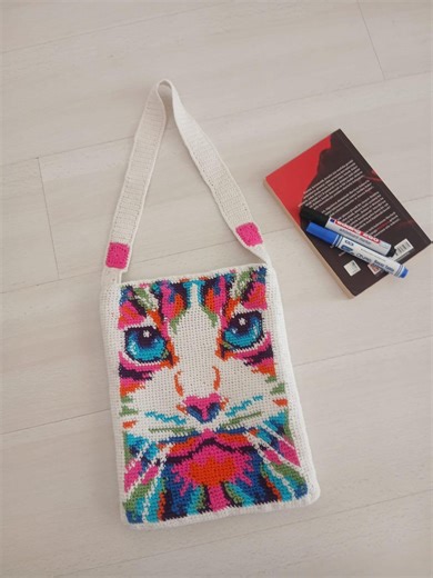 Handmade Crochet Cat Shoulder Bag With Lining, Colorful Tapestry Bag, Cotton Crochet Tote, Unique Gift for Cat Lovers - Etsy