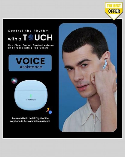HAMMER New Launch Ultra Pods TWS Wireless Bluetooth Ear buds, Inbuilt Mic, 100H Standby Time, Ear...