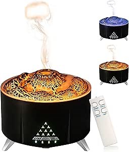 MINGPINHUIUS Volcano Humidifier Upgraded Flame Diffuser: 350ml Spray Humidifier with 2 Modes Fire Mist Waterless Auto Shut Off Aroma Diffusers for Home, Office or Gym(Red & Blue)