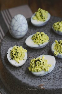 Halloween Deviled Eggs with Avocado and Wasabi