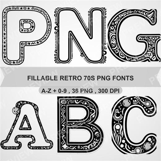 Retro 70s Fillable Alphabet Clipart PNG: Groovy Disco Letters, Numbers (digital Download) - Etsy Canada