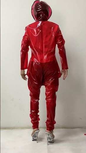 Hooded Catsuit PVC Plastic Front Zip Open Crotch Jumpsuits Long Sleeve See Through Bodysuit Clear