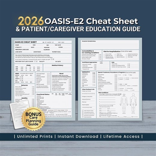 OASIS E2 Start of Care Cheat Sheet, 2026 Home Health Skilled Nursing Oasis-e1 Guide (PDF Download) - Etsy Canada