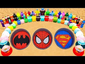 How to Make Spiderman Family with Spiderman vs Batman vs Superman, Fanta, Giant Coca Cola and Mentos