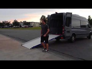 Mercedes High Roof Sprinter Cargo Van using ramp to easily load and transport Indian Motorcycle