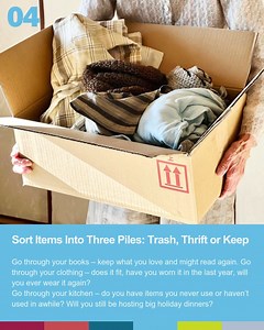 Decluttering for a Fresh Start 🏡 Downsizing can feel overwhelming, but with the right plan, it can be a transformative experience. Whether you're preparing for a move or simply looking to simplify, use these key steps to make the process easier. Learn how we can assist you and your loved ones by visiting caringtransitions.com | Caring Transitions