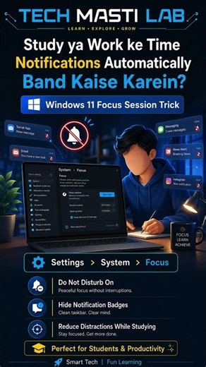 Study Time Notifications Band Karo! Windows 11 Focus Trick 📵💻 #shorts #ytshorts #viral #computer