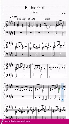 Barbie Girl - piano - Aqua (Tutorial Piano, Sheets Score)