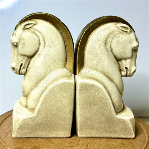 Vintage Art Deco Horse Bookends – Chalkware Plaster, Gold Mane - Etsy