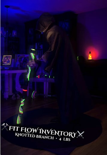 The Wanderer — Wayseeker of the Outer Rim | Knotted Branch • 4 lbs. | Blacklight Neon Fitness Flow | Master a movement before adding any speed or weight. Progress slowly, cautiously, comfortably, & safely. | All heavy/fast things are covered in pool noodle & duct tape because AVOID INJURY is my 2nd principle of Fitness (1st principle is ONLY DO FUN THINGS… or at least things that don’t suck!| Wandering Flow Fitness Journey - Movement is Medicine - Imagination is Everything #staffspinning #FlowAr