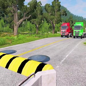 Double Flatbed Trailer Truck vs Speedbumps Train vs Cars Beamng Drive Ep.99 Part 1 | Gamingworld