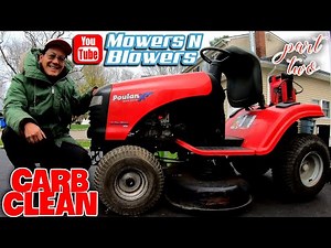 POULAN PXT12538 LAWN TRACTOR NIKKI BRIGGS CARBURETOR CLEAN FUEL LINE FILTER SHUT OFF REPLACEMENT FIX