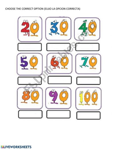 Numbers 20-100 worksheet