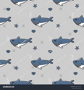 Shark Blue Cartoon Cute On Starfish Stock Vector (Royalty Free) 2421714795 | Shutterstock