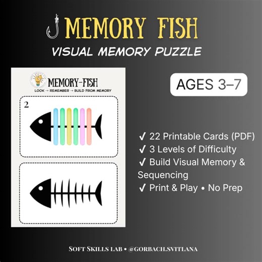 Memory Fish | Visual Memory & Sequencing Task Cards | Preschool & Kindergarten |