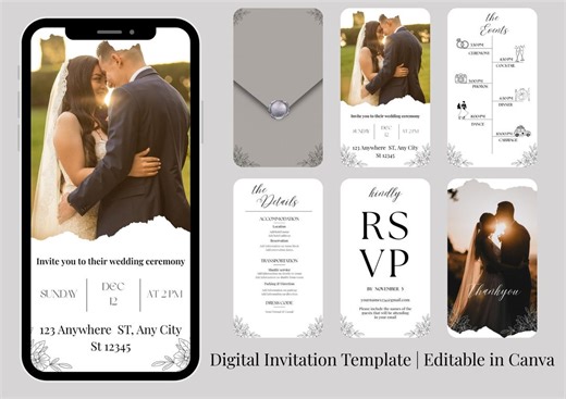 Animated Wedding Invitation Template: Minimalist Video Invite (canva Editable) | Editable Mobile Einvite - Etsy