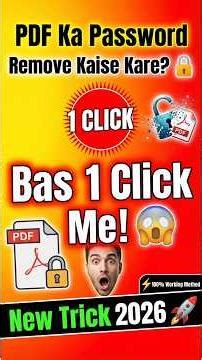 PDF Se Password Remove Kaise Kare 2026 🔓 | Bas 1 Click Me Unlock Kare | Latest Trick