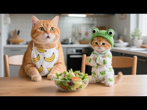 Ginger Kitten Refuses to Eat Vegetables, and Here's How Mama Cat Prepares Her Dishes 🙂‍↔️🥦💕