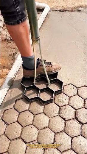 Hexagonal Concrete Stamping Tool Creates Paving Patterns on Fresh Slabs Fast #tools #construction