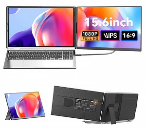 Laptop Screen Extender, 15.6" 120% sRGB FHD 1080P IPS Portable Monitor, Detachable 360° Rotating Stand, Plug and Play Dual Screen Extender for 13"-17.3" Laptop, Compatible with Wins/Mac/Android