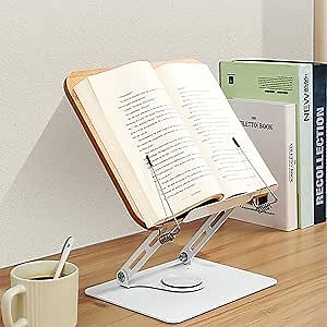 Wood Book Stand for Reading Recipe Book Stand Textbook Stand Bible Stand with Page Clips, Adjustable Book Holders for Reading Hands Free, Fits Tablets & All Books.