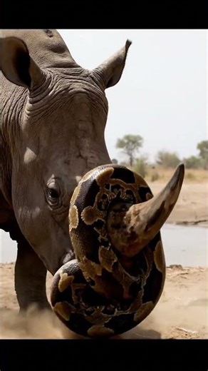 Giant Python vs Rhino 🐍🦏 | Lodged by the Horns – विशाल अजगर बनाम गैंडा #ai #shorts #wildlife