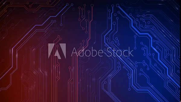 Animated circuit board. Digital technology background. Central computer processor CPU concept. Motherboard digital chip. PCB with free copy space for text or logo. Development 3D abstract backdrop