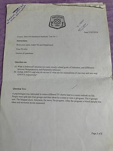 Course: IMA 414 Statistical Methods, Test No : 1Instructions... | Filo