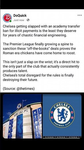 Chelsea getting slapped with an academy transfer ban