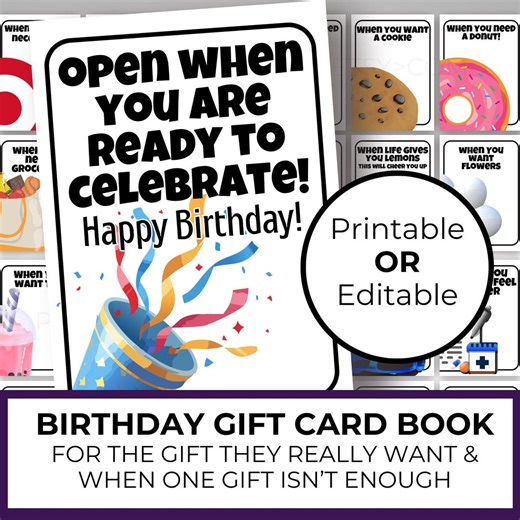 Birthday Gift Card Book, Printable Gift Card Holder Pages, Instant Download & Editable, Teen Boy, Teen Girl, College Student, Young Adult