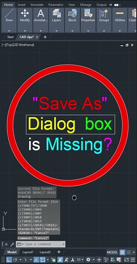 AutoCAD Tips - 23 Open Save As Dialog Box Missing #Shorts #autocad