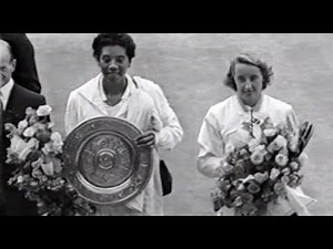 Highlights of the1958 Wimbledon Women's final. Althea Gibson beat Angela Mortimer. BBC TV.