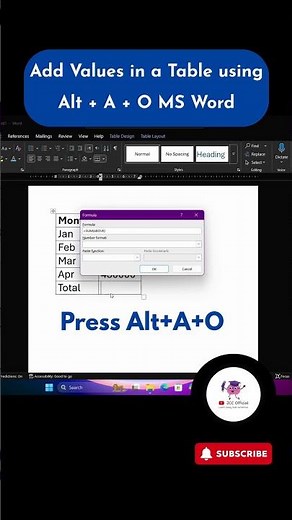 How to Add Values in a Table using Alt + A + O in MS Word | Word Shortcut Tips #msword