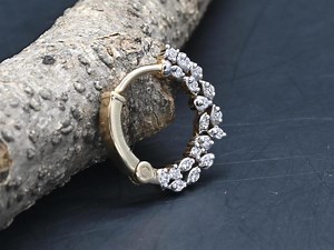 Diamond Nose Hoop / Diamond Ear Piercing Huggie Helix Cartilage Conch Daith Hoop Clicker / Diamond Gold Nose Pin / Diamond Ear Piercing Hoop - Etsy