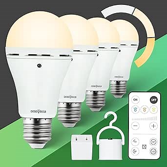 4 Pack Omni Rechargeable Light Bulbs, Battery Powered Emergency LED Light Bulb 3 Color Shift Dimmable 120 Volt 9W Up to 24 Hours for Power Outage Blackout Camping Hurricane