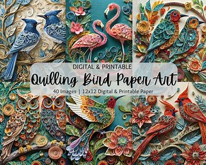 Quilling Birds Paper Art | Digital Downloads | Paper Craft | Commercial Use | Printable Paper | Scrapbooking Paper | Hummingbird | Flamingos - Etsy