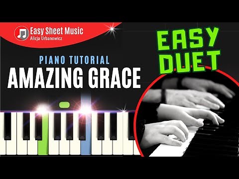 Amazing Grace I Easy Piano Duet for Beginners I 1 Piano 4 Hands Tutorial I Sheet Music PDF I Slow