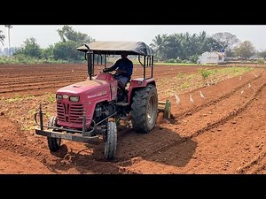 Mahindra Tractor with Rotavator working in field - Rotary Tiller machine