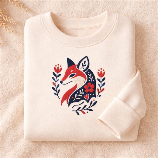 Fox Embroidery Design: Floral Folk Animal Machine Pattern (digital File) - Etsy