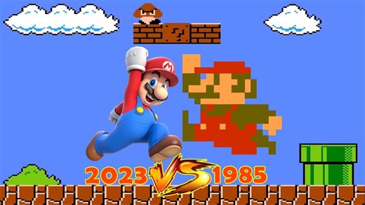 Super Mario Bros 1985 vs Mario 2023 - Full walkthrough (NES gameplay)