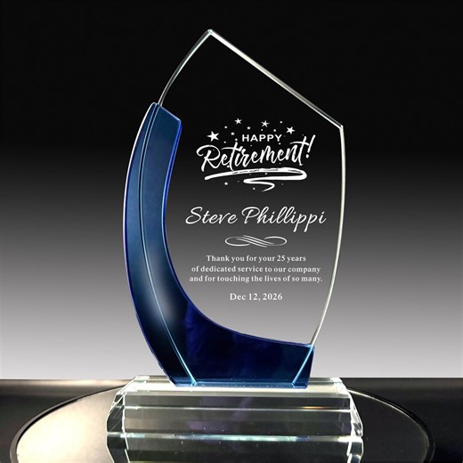 Personalized Crystal Retirement Award: Engraved Employee Gift, Plaque, for Staff, Employee, Boss, Pastor, Retirement Award, - Etsy